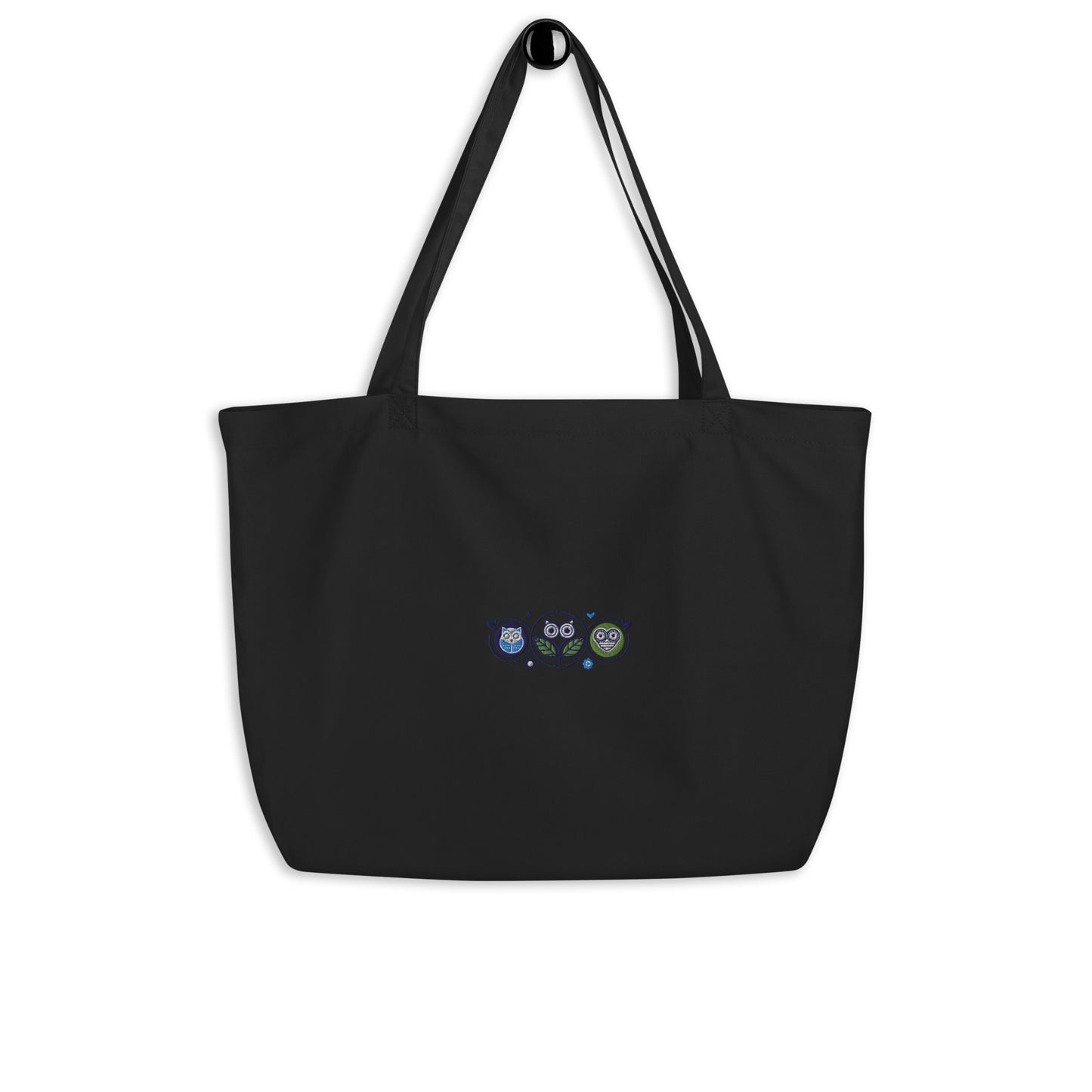 Large Organic Tote Bag: Nature’s Union | Owl Embroidered Eco-Friendly Fashion USA by Dudeily Black Dudeily