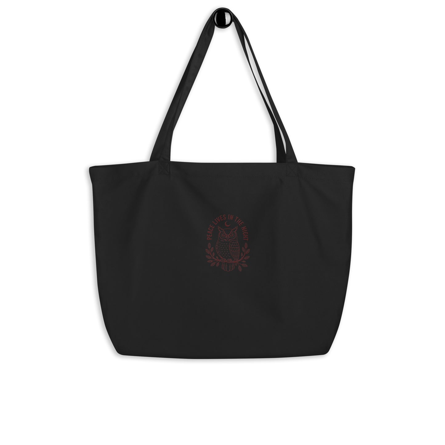 Owl Large Organic Tote Bag – 'Peace Lives in the Night' in Fall | Sustainable Fashion USA Black Dudeily