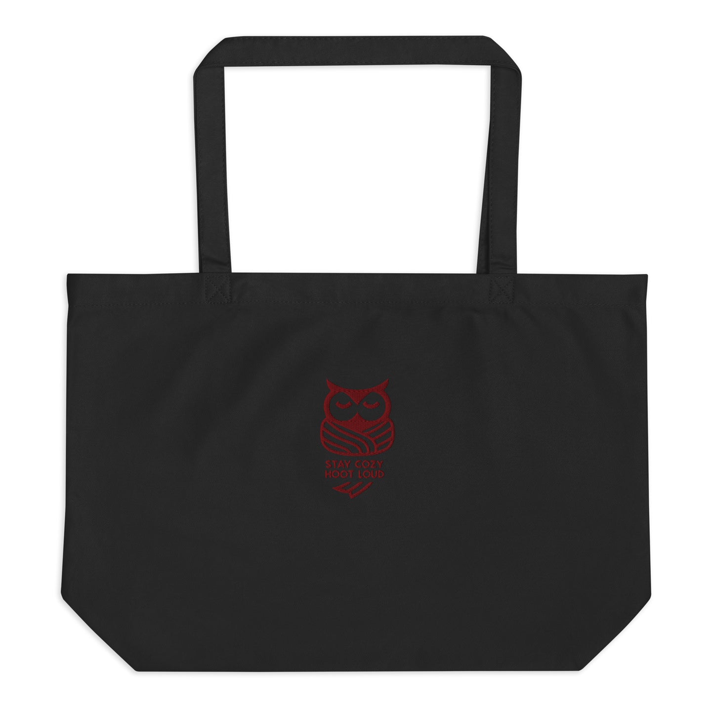 Owl Large Organic Tote Bag: 'Stay Cozy Hoot Loud' in Fall | Sustainable Fashion USA Dudeily