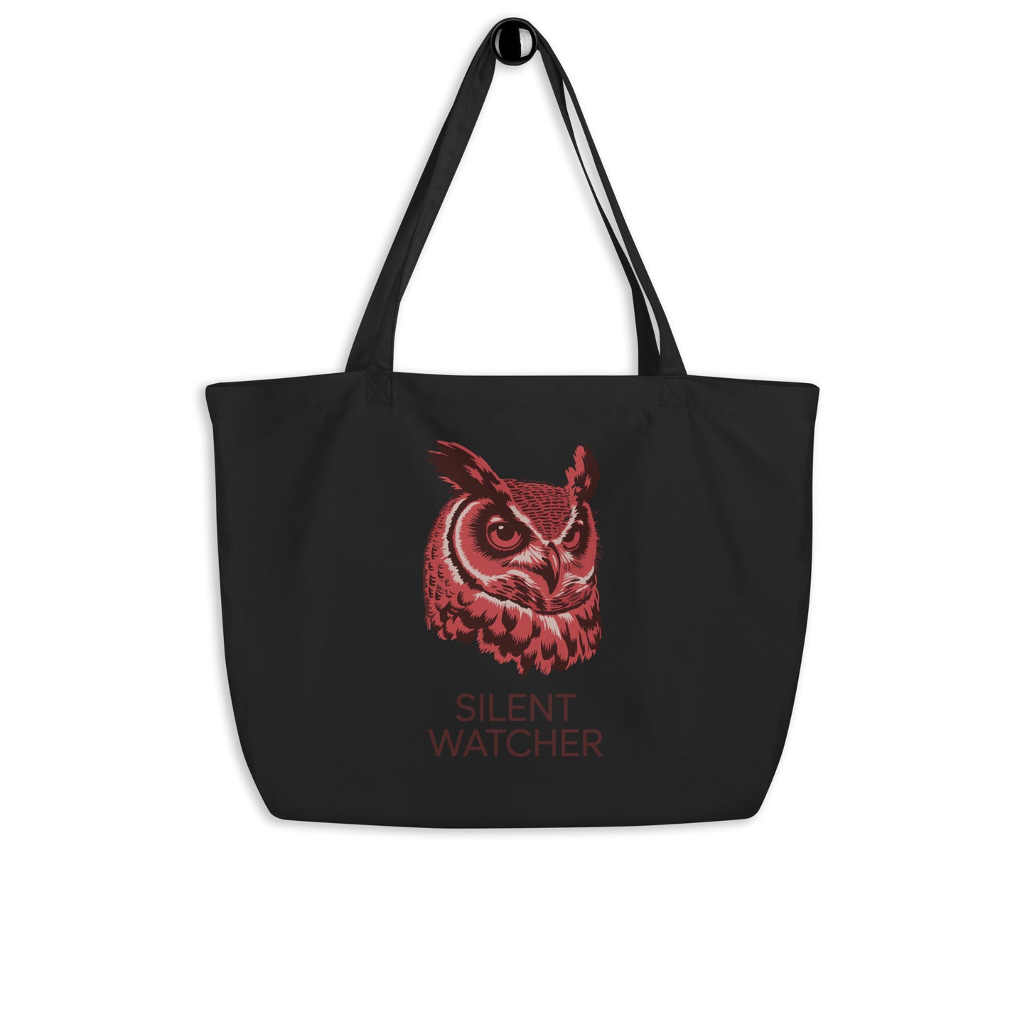 Large Organic Tote Bag: 'Silent Watcher' in Fall | Sustainable Owl Fashion USA Black Dudeily