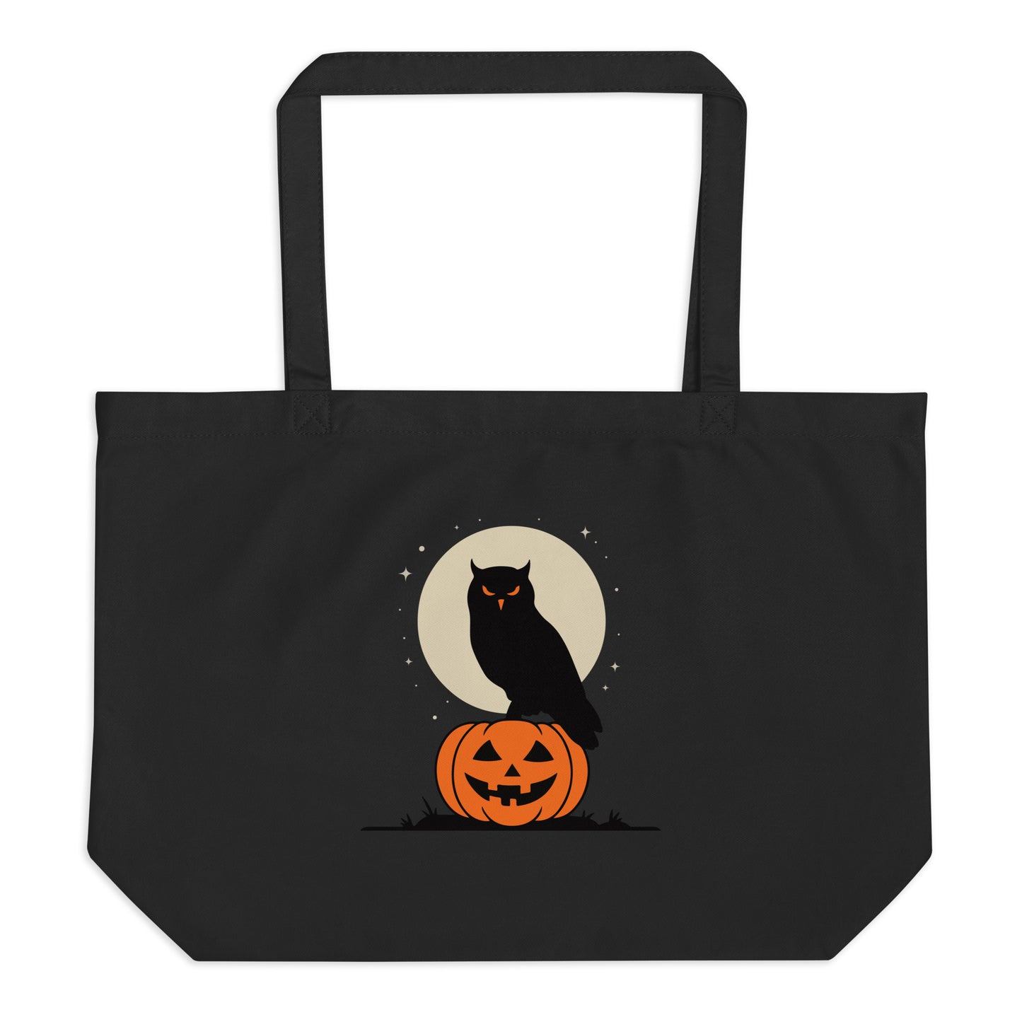 Large Organic Tote Bag: Halloween Owl Sustainable Eco-Friendly USA Dudeily
