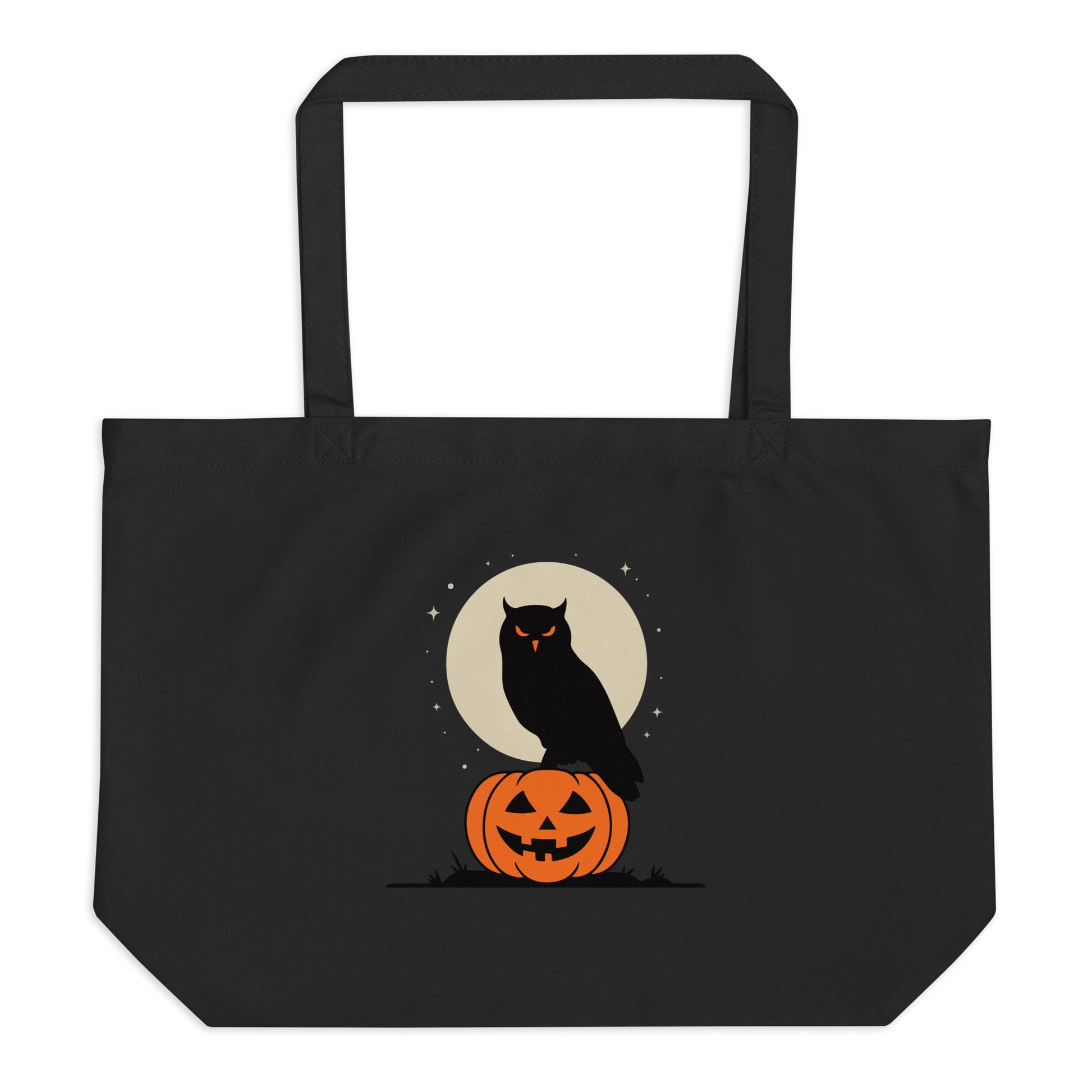 Large Organic Tote Bag: Halloween Owl Sustainable Eco-Friendly USA Dudeily