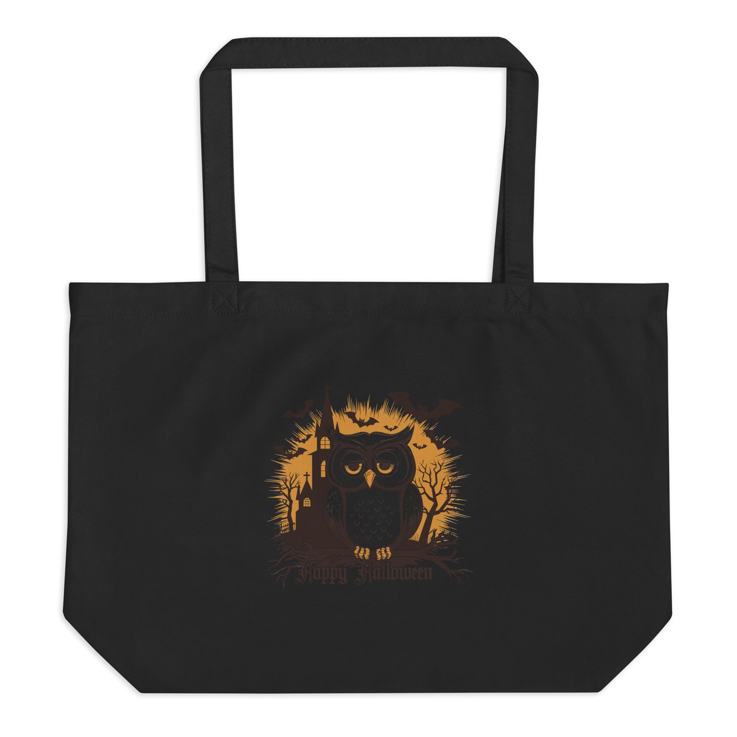 Large Organic Tote Bag: Halloween Owl Eco-Friendly Sustainable USA Dudeily