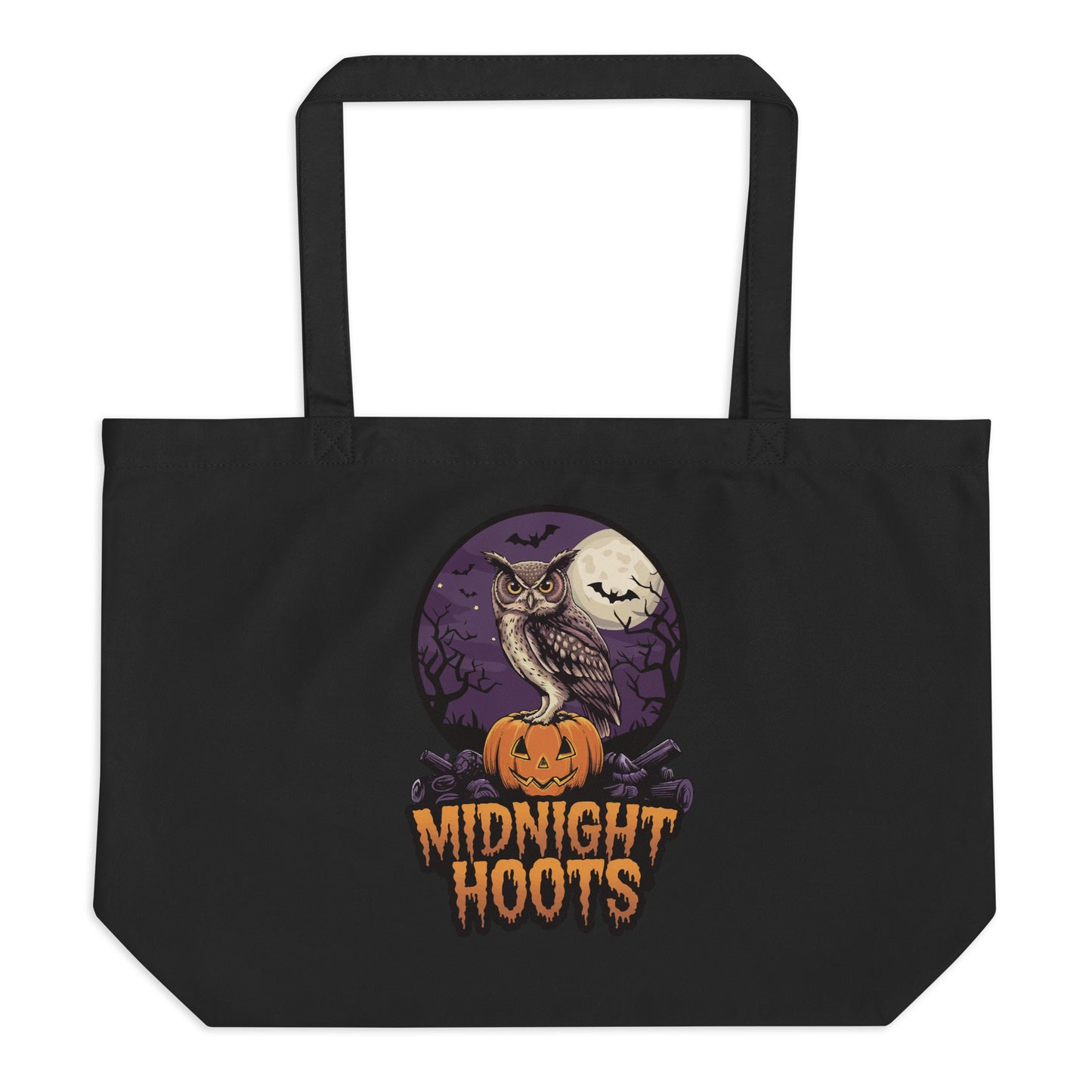 Large Organic Tote Bag: Halloween Owl Eco-Friendly Fall Fashion USA Dudeily