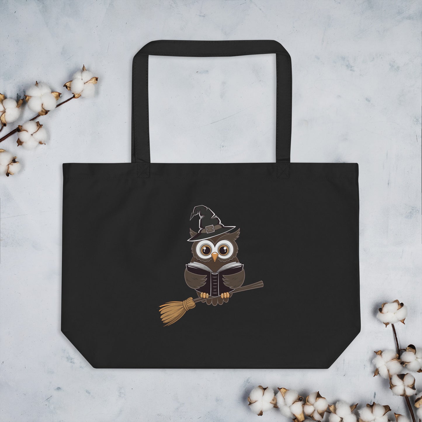 Large Organic Tote Bag: Halloween Owl Eco-Friendly Fall Fashion USA Dudeily