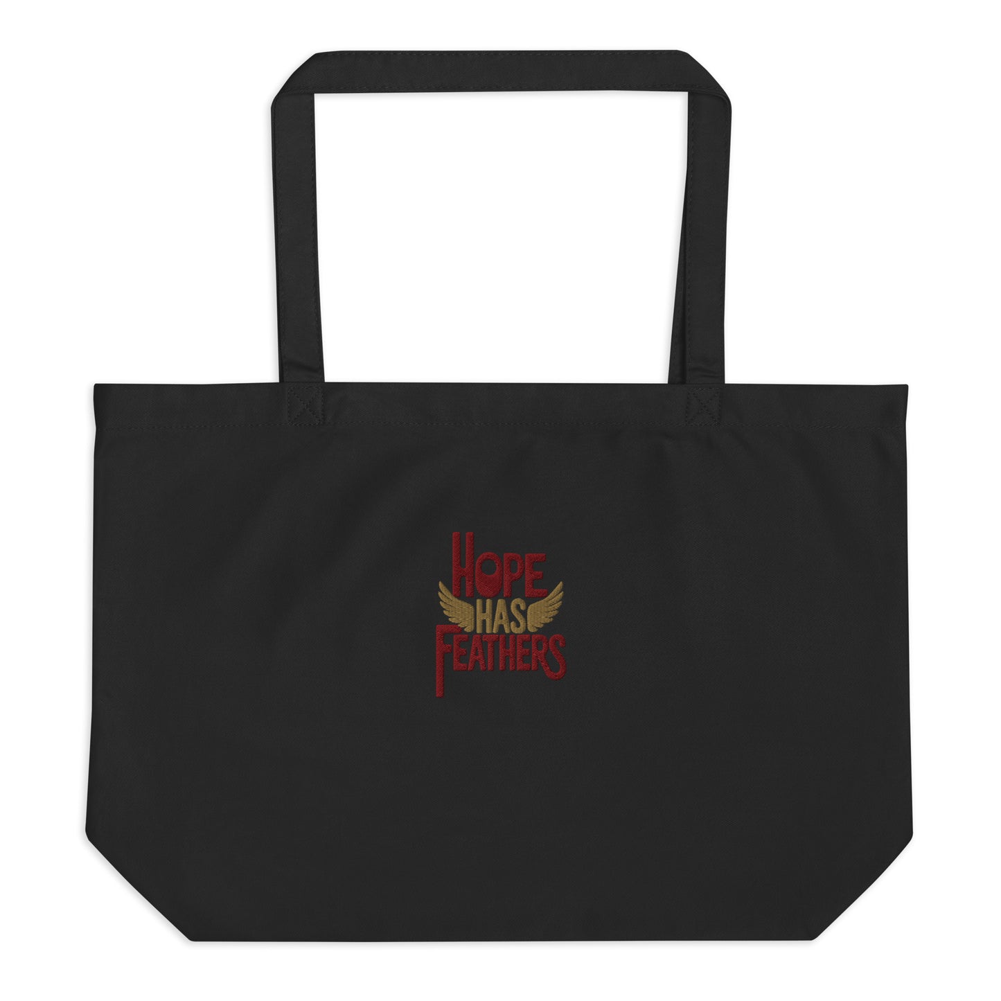 Large Organic Tote Bag "Hope Has Feathers" – Embroidered Eco-Friendly Owl Accessories Black Dudeily