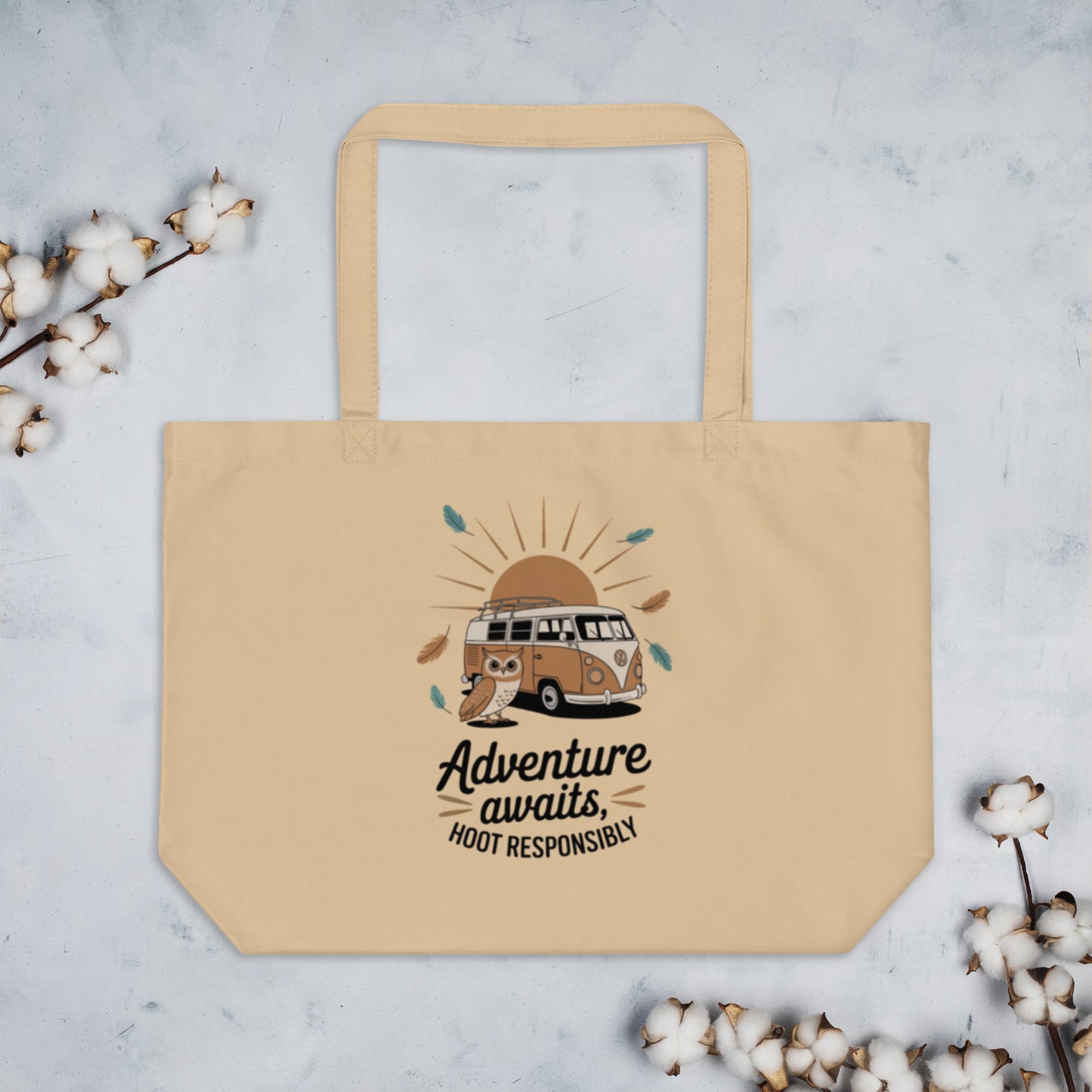 Large Organic Tote Bag | Owl Themed Spacious for Sustainable Fashion Dudeily