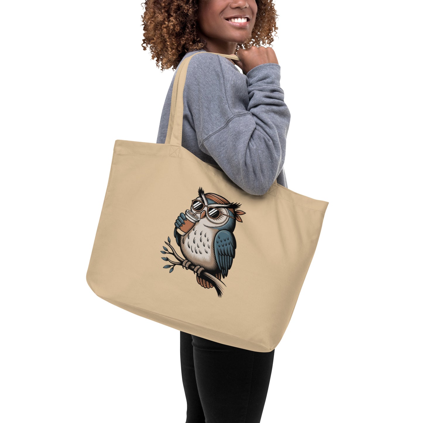 Large Organic Tote Bag | Sustainable & Spacious for owl lover Dudeily