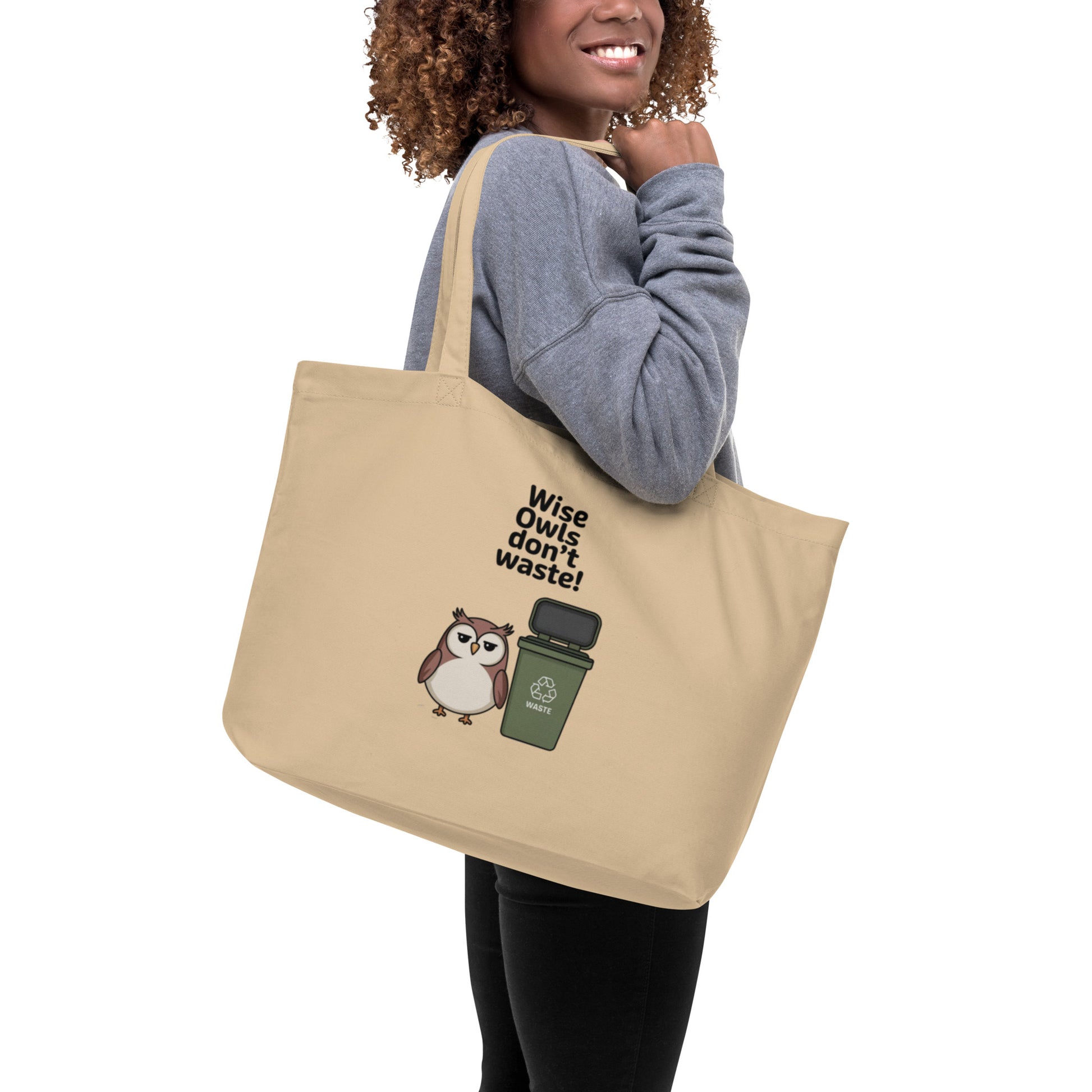 Large Organic Tote Bag | Owl Themed Sustainable & Spacious Dudeily