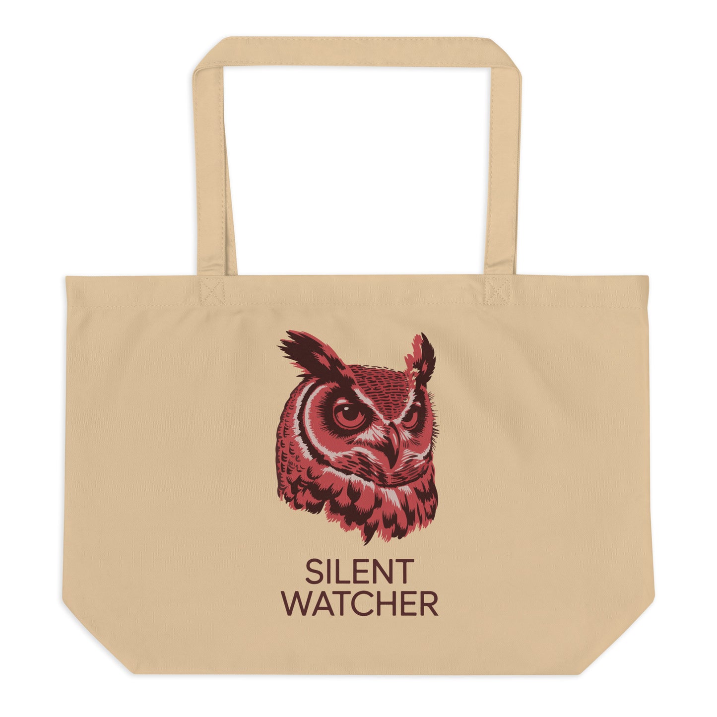 Large Organic Tote Bag: 'Silent Watcher' in Fall | Sustainable Owl Fashion USA Dudeily