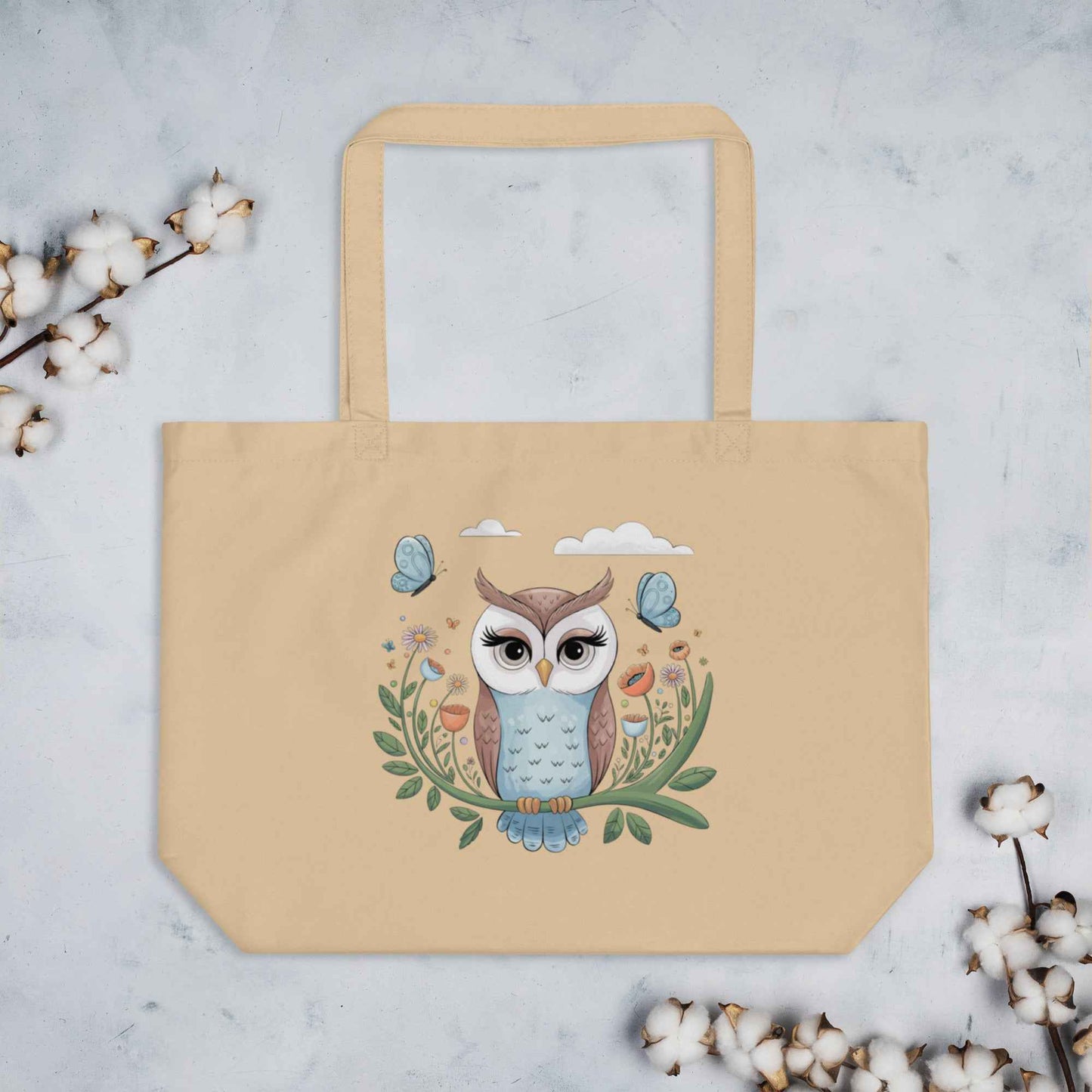 Owl Large Eco-Friendly Organic Tote Bags - Durable & Roomy Shopping Solution Dudeily