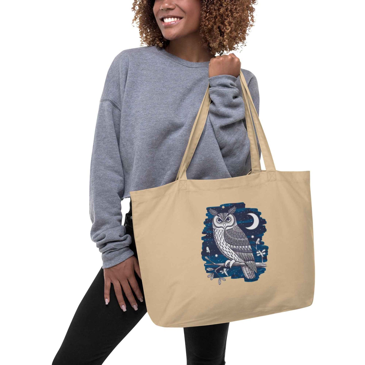 Owl Large Organic Tote Bag - Sustainable, Spacious, Perfect for Every Day Oyster Dudeily