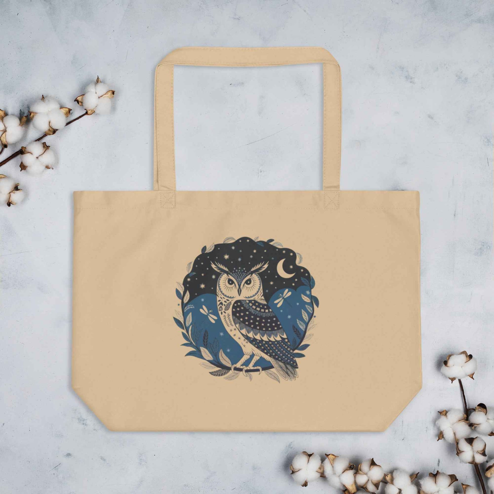 Owl Large Organic Tote Bag - Stylish, Eco-Friendly, Versatile For Every Occasion Dudeily