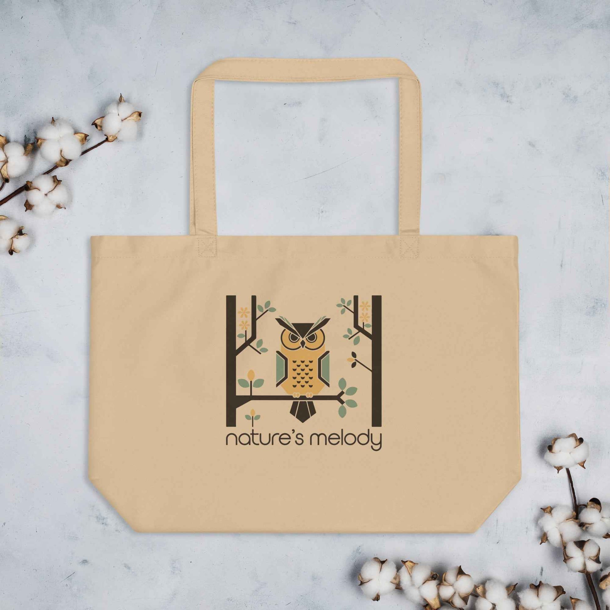 Large Organic Tote Bag: Owl Themed Spacious, Durable, and Eco-Friendly Dudeily