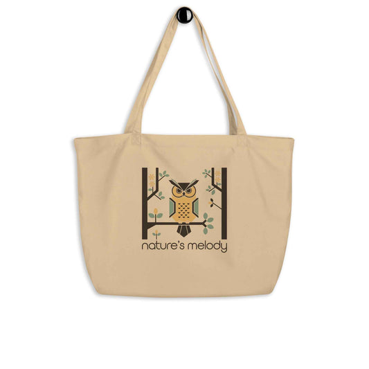 Large Organic Tote Bag: Owl Themed Spacious, Durable, and Eco-Friendly Oyster Dudeily