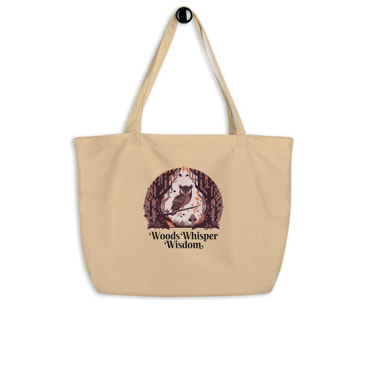 Large Organic Tote Bag: Owl Themed Spacious, Sustainable, and Perfect for Every Day Oyster Dudeily
