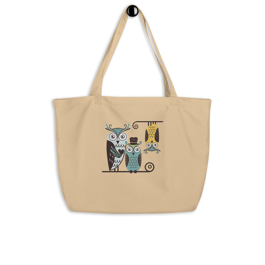 Large Organic Tote Bag: Owl Themed Spacious, Durable, and Eco-Friendly for Your Daily Essentials Oyster Dudeily