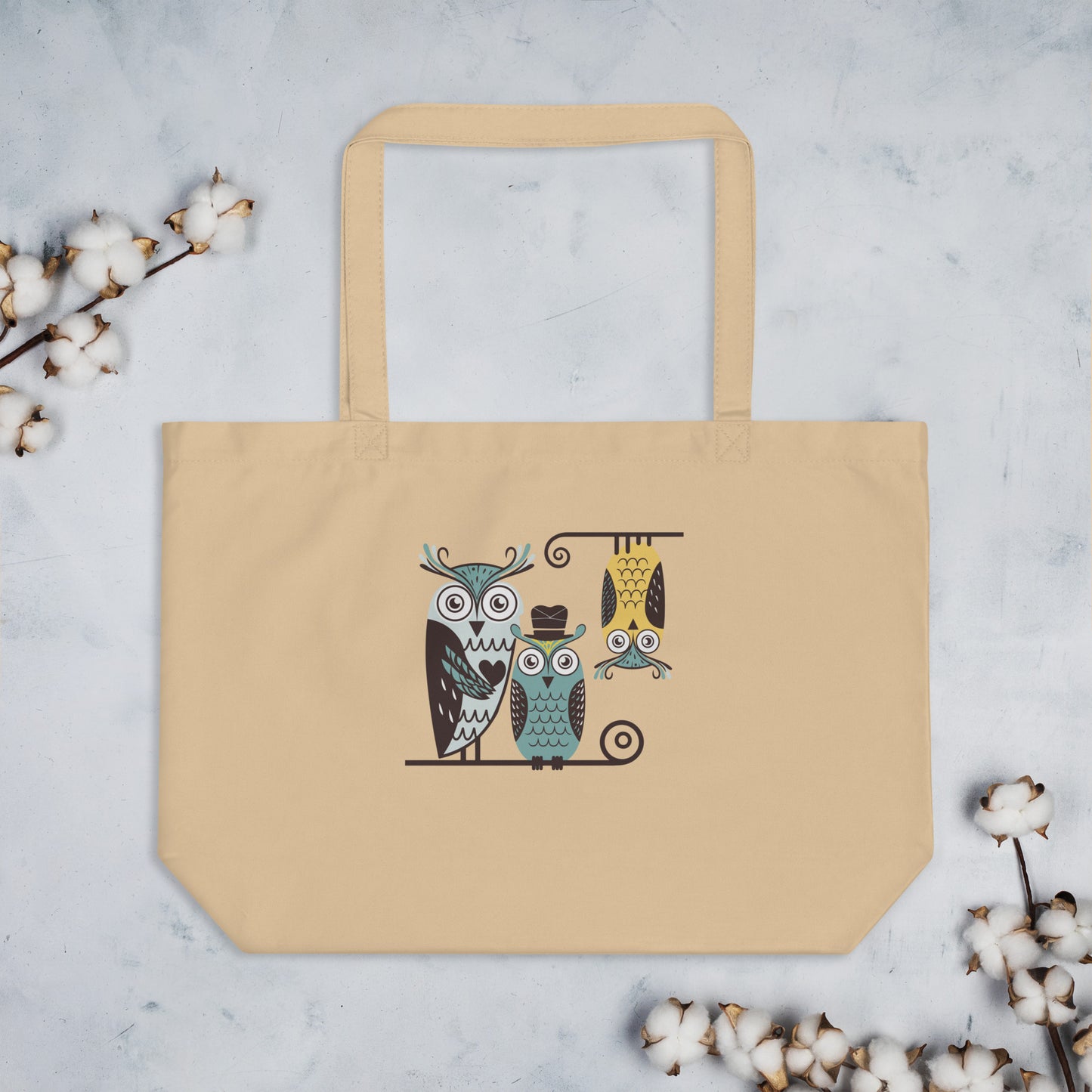 Large Organic Tote Bag: Owl Themed Spacious, Durable, and Eco-Friendly for Your Daily Essentials Dudeily
