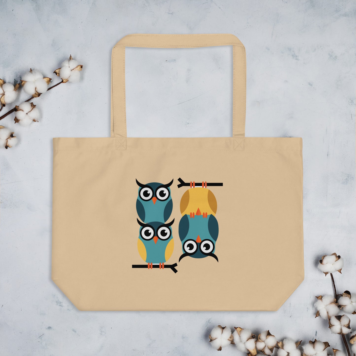 Large Organic Tote Bag: Owl Themed Eco-Friendly, Spacious, and Built for Durability Dudeily