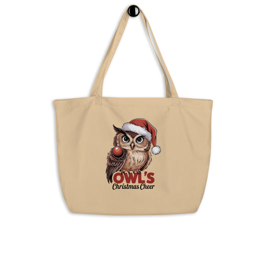 Large Organic Tote Bag - Spacious Owl Eco-Friendly Fashion for Everyday Use Oyster Dudeily