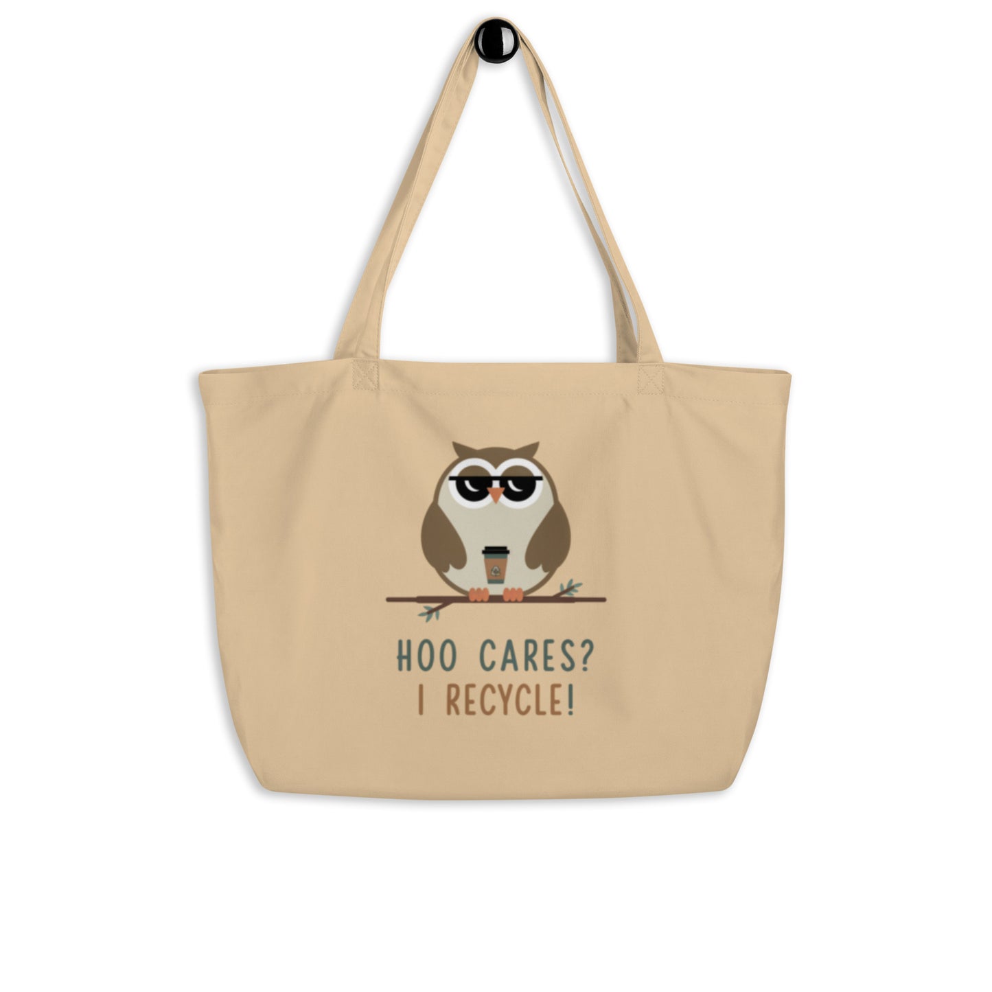 Large Organic Tote Bag | Sustainable & Spacious for Owl Lover Oyster Dudeily