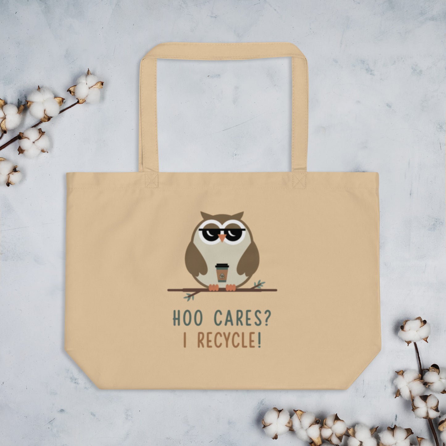 Large Organic Tote Bag | Sustainable & Spacious for Owl Lover Dudeily