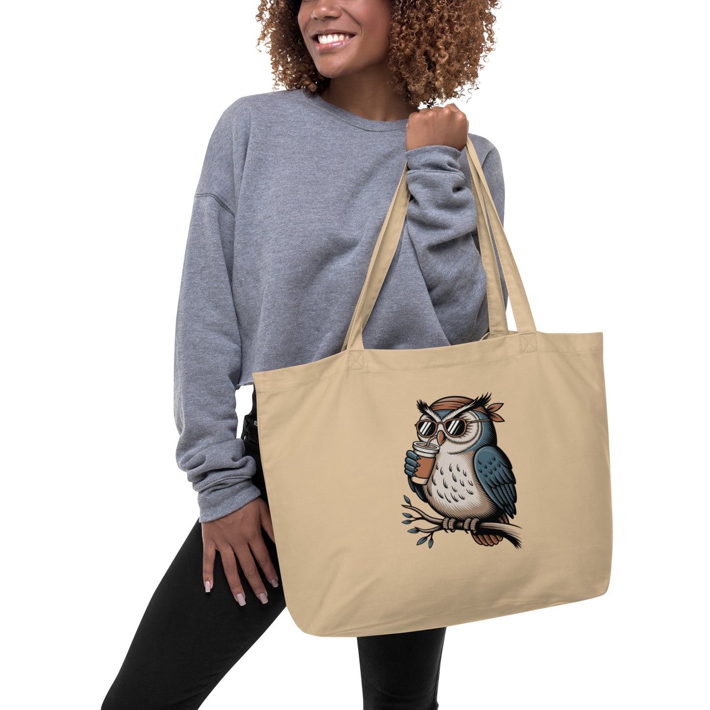 Large Organic Tote Bag | Sustainable & Spacious for owl lover Dudeily