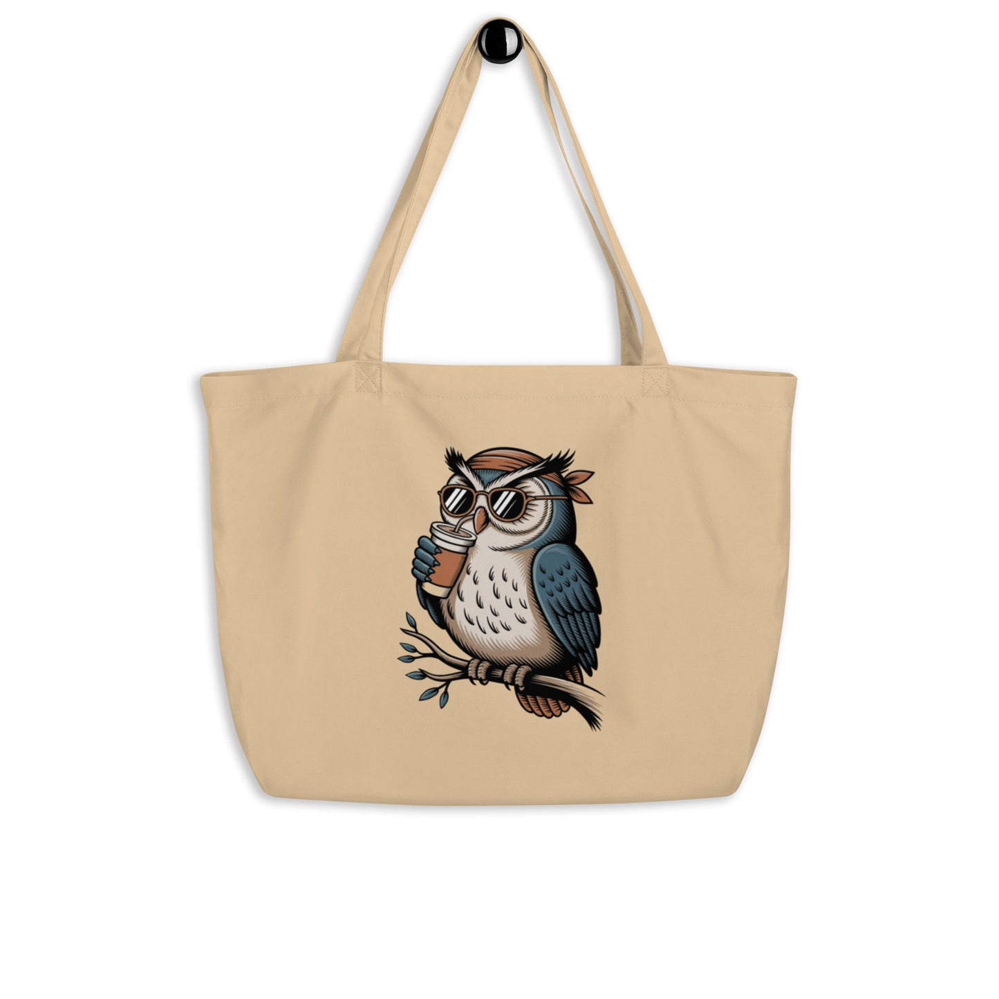 Large Organic Tote Bag | Sustainable & Spacious for owl lover Oyster Dudeily