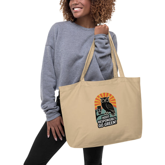 Large Organic Tote Bag | Owl Themed Sustainable & Spacious Dudeily
