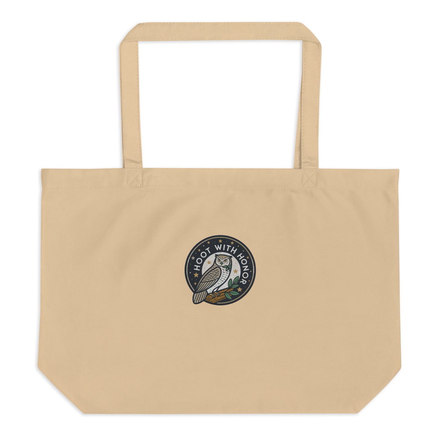 Embroidered Large Organic Tote Bag – Hoot With Honor | Owl-Themed Sustainable Fashion USA by Dudeily Dudeily
