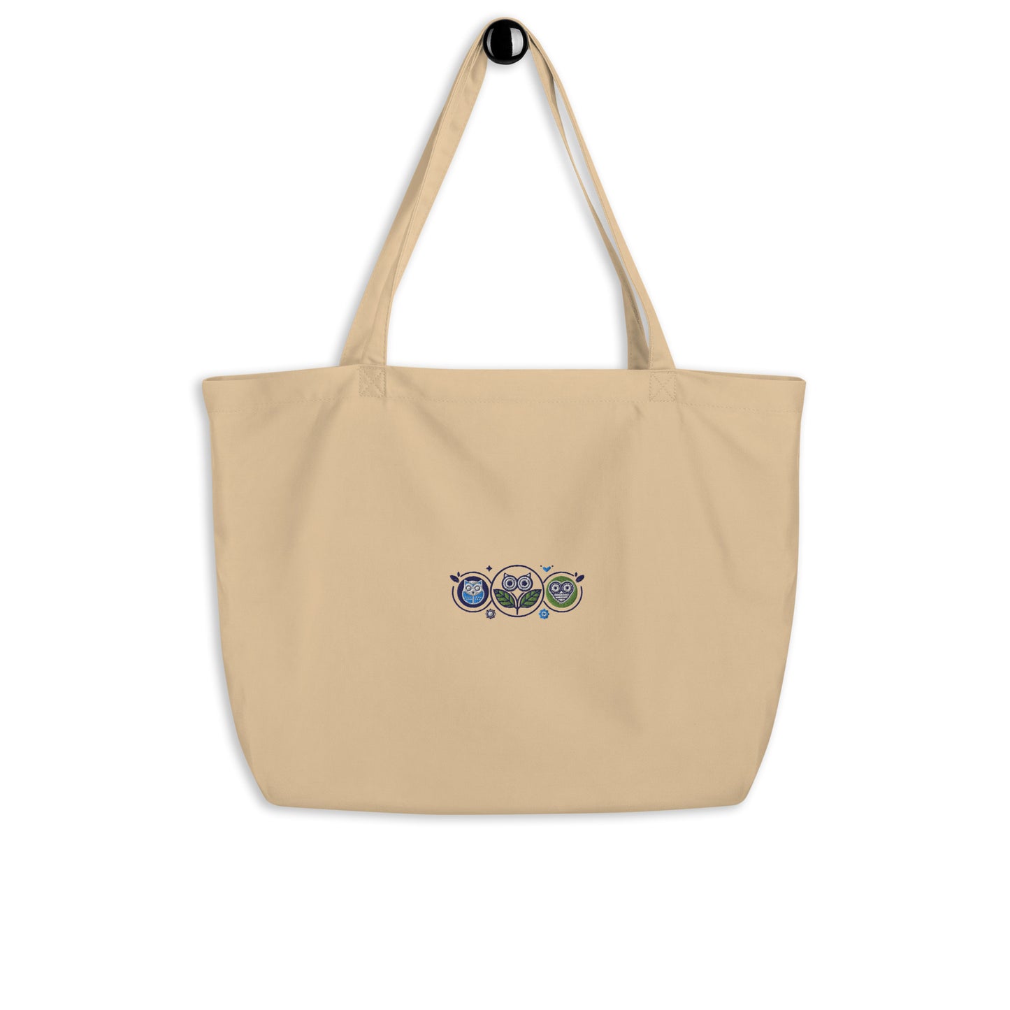 Large Organic Tote Bag: Nature’s Union | Owl Embroidered Eco-Friendly Fashion USA by Dudeily Oyster Dudeily