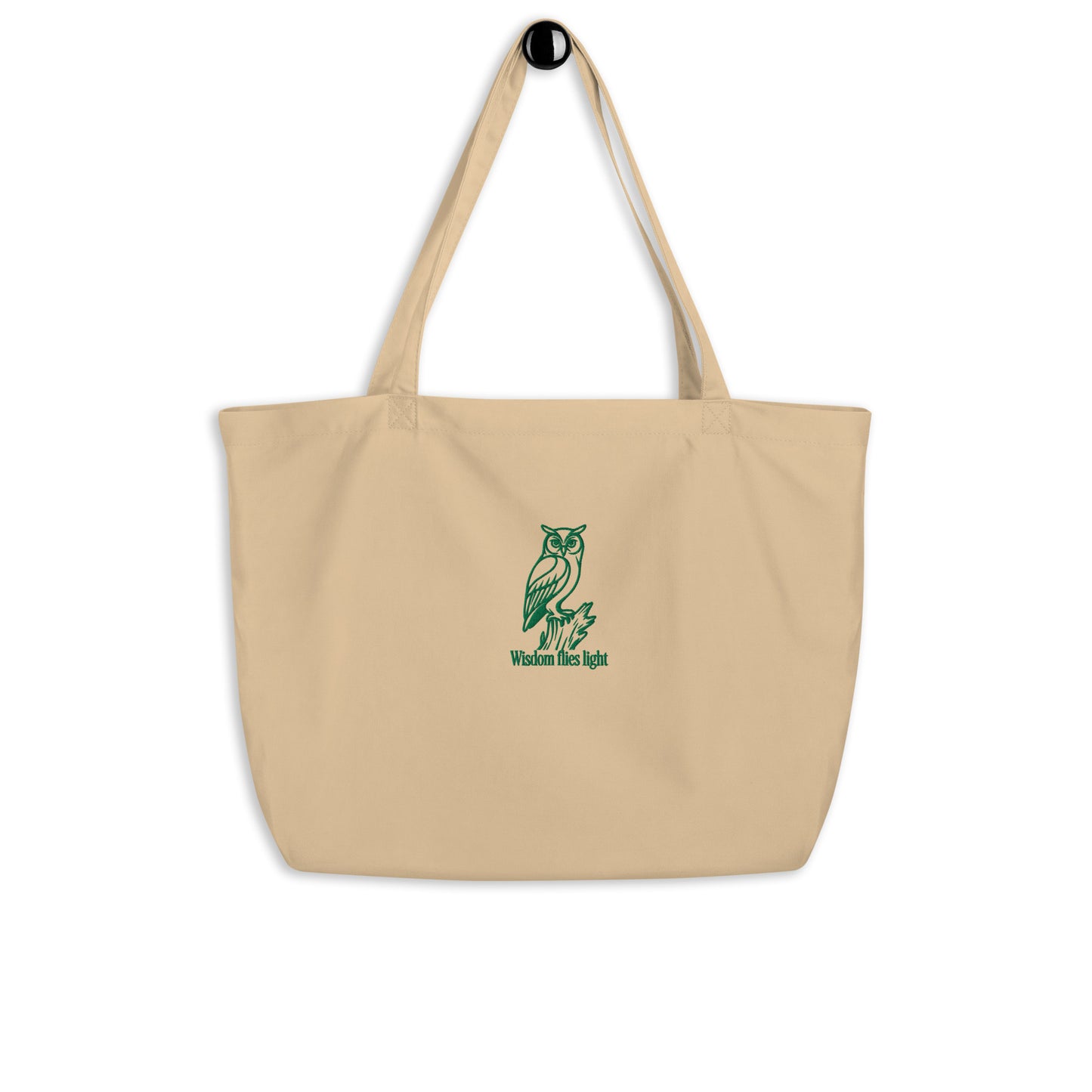 Owl Large Organic Tote Bag: 'Wisdom Flies Light' in Fall | Sustainable Fashion USA Oyster Dudeily