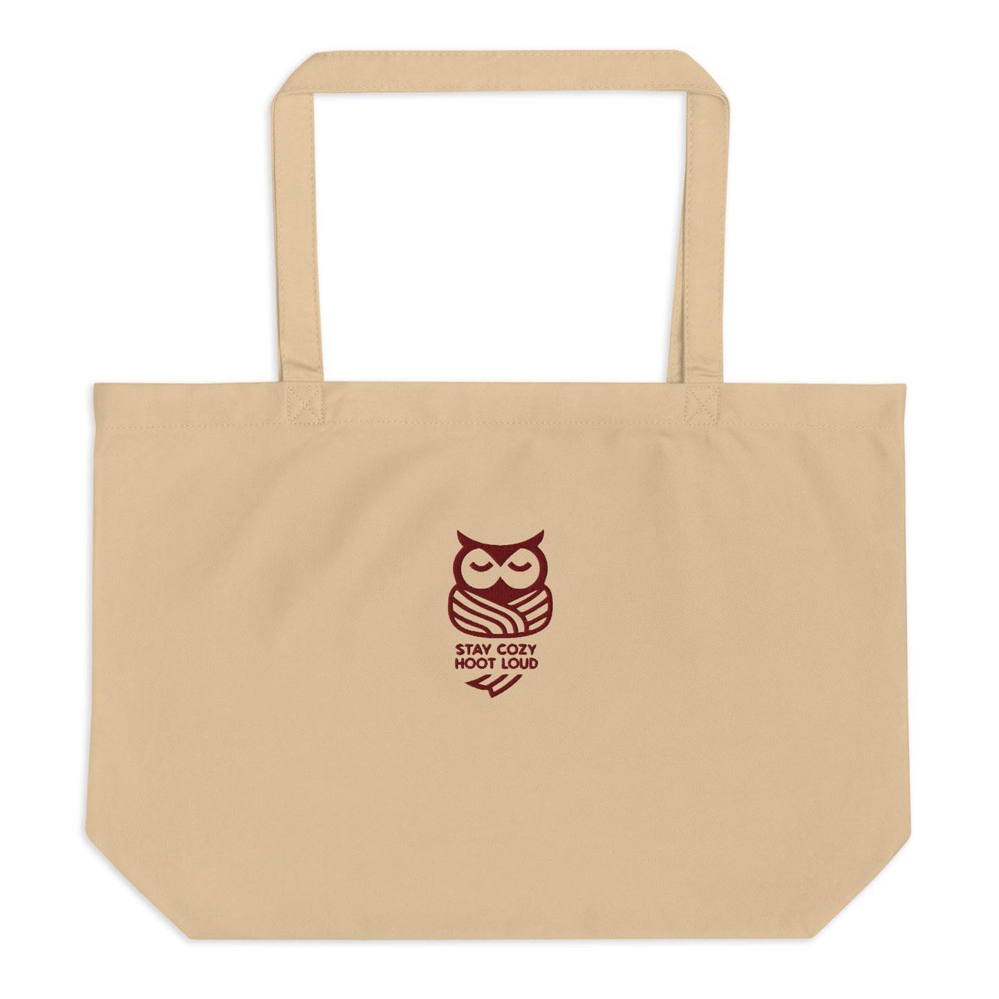 Owl Large Organic Tote Bag: 'Stay Cozy Hoot Loud' in Fall | Sustainable Fashion USA Dudeily