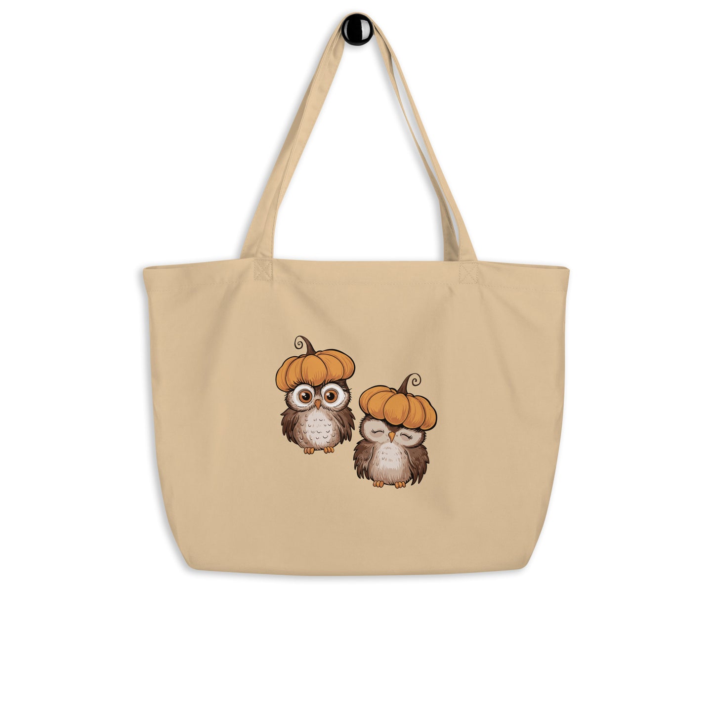 Large Organic Tote Bag: Halloween Owl Eco-Friendly Style USA Oyster Dudeily
