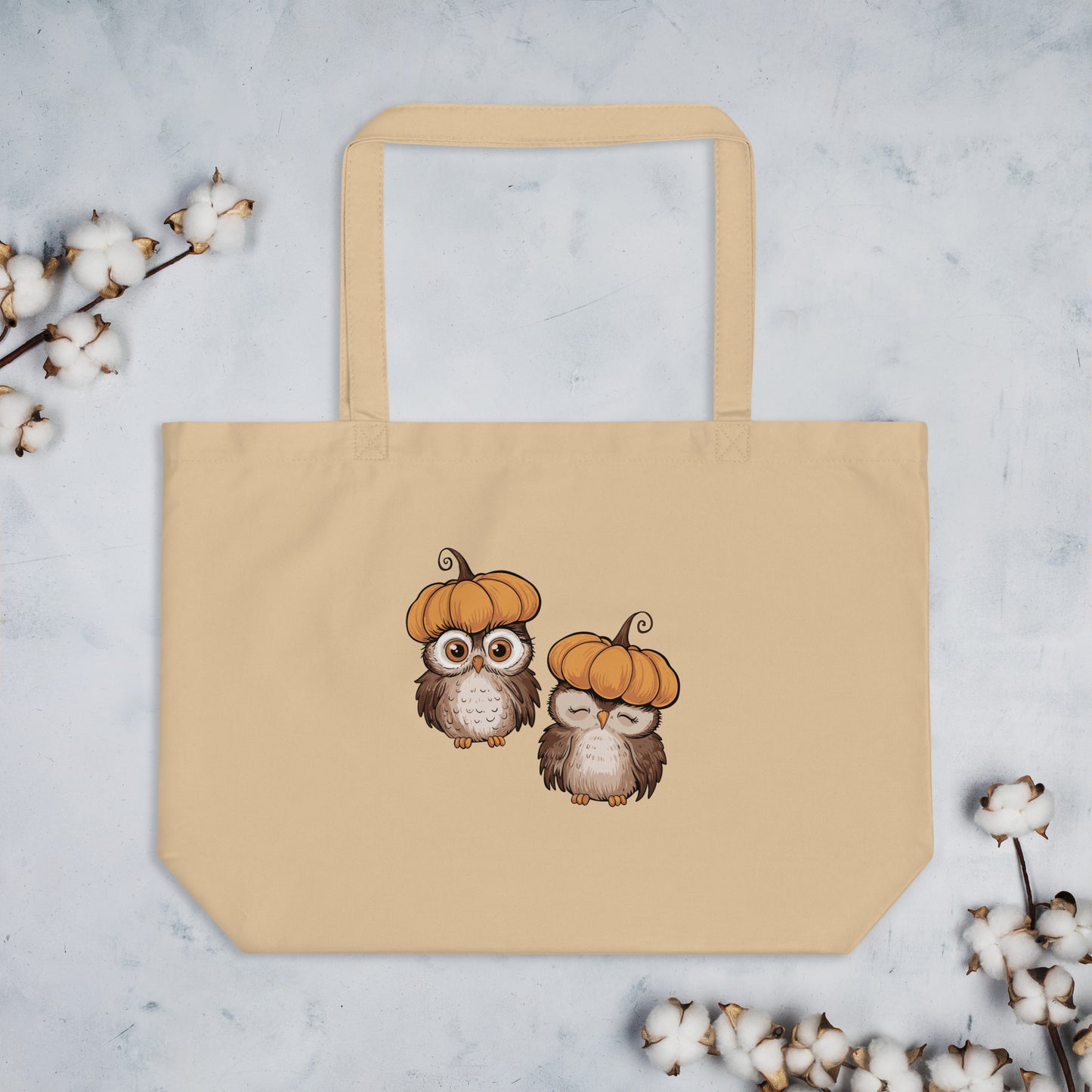 Large Organic Tote Bag: Halloween Owl Eco-Friendly Style USA Dudeily