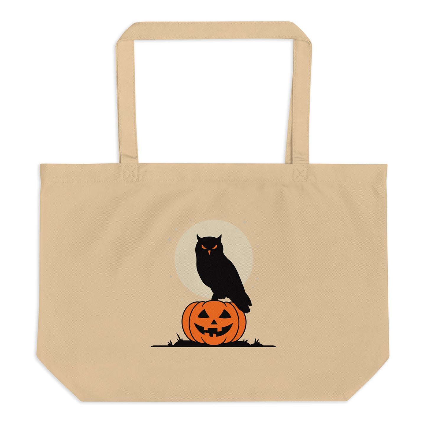 Large Organic Tote Bag: Halloween Owl Sustainable Eco-Friendly USA Dudeily