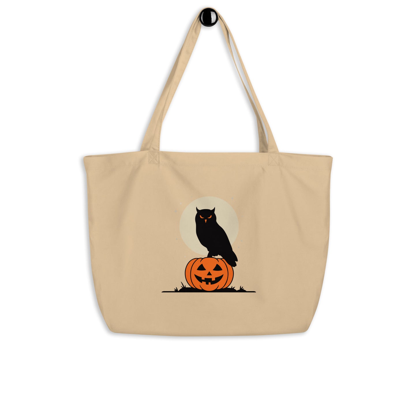 Large Organic Tote Bag: Halloween Owl Sustainable Eco-Friendly USA Oyster Dudeily