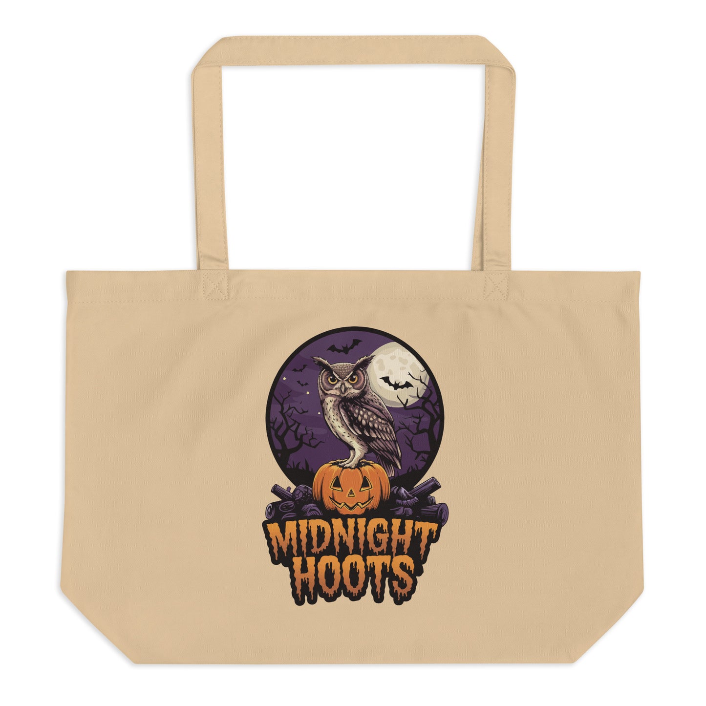 Large Organic Tote Bag: Halloween Owl Eco-Friendly Fall Fashion USA Dudeily