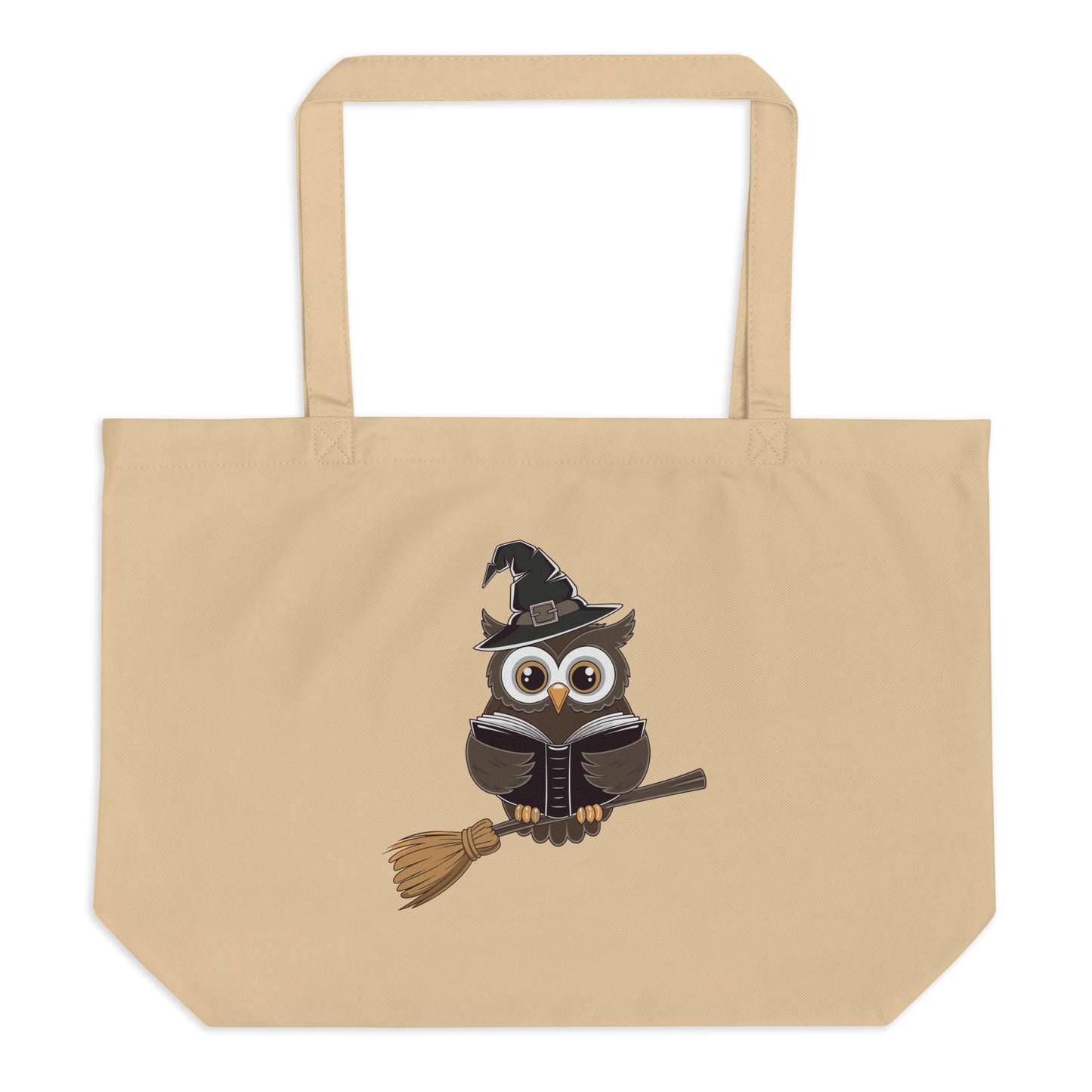 Large Organic Tote Bag: Halloween Owl Eco-Friendly Fall Fashion USA Dudeily