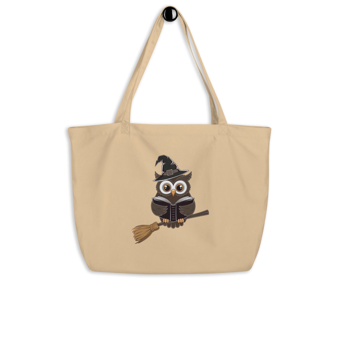 Large Organic Tote Bag: Halloween Owl Eco-Friendly Fall Fashion USA Oyster Dudeily