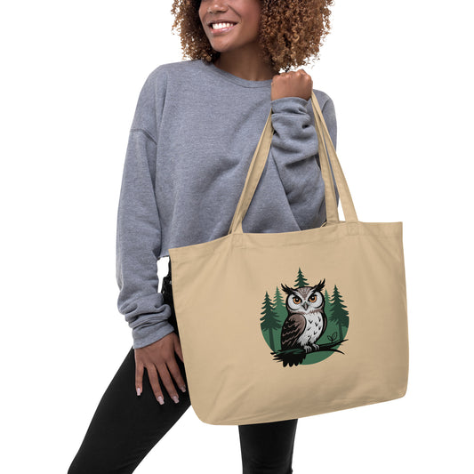 Large Organic Tote Bag – Forest Owl Print | Sustainable Owl Lifestyle Dudeily