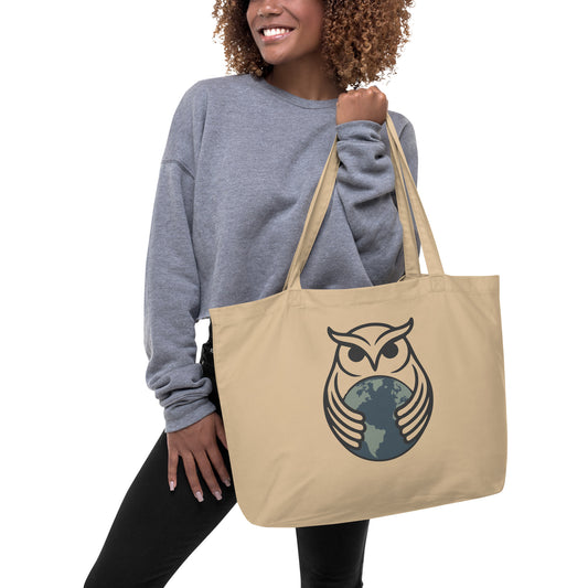 Large Organic Tote Bag – Earth Guardian Owl Print | Sustainable Owl Lifestyle Dudeily