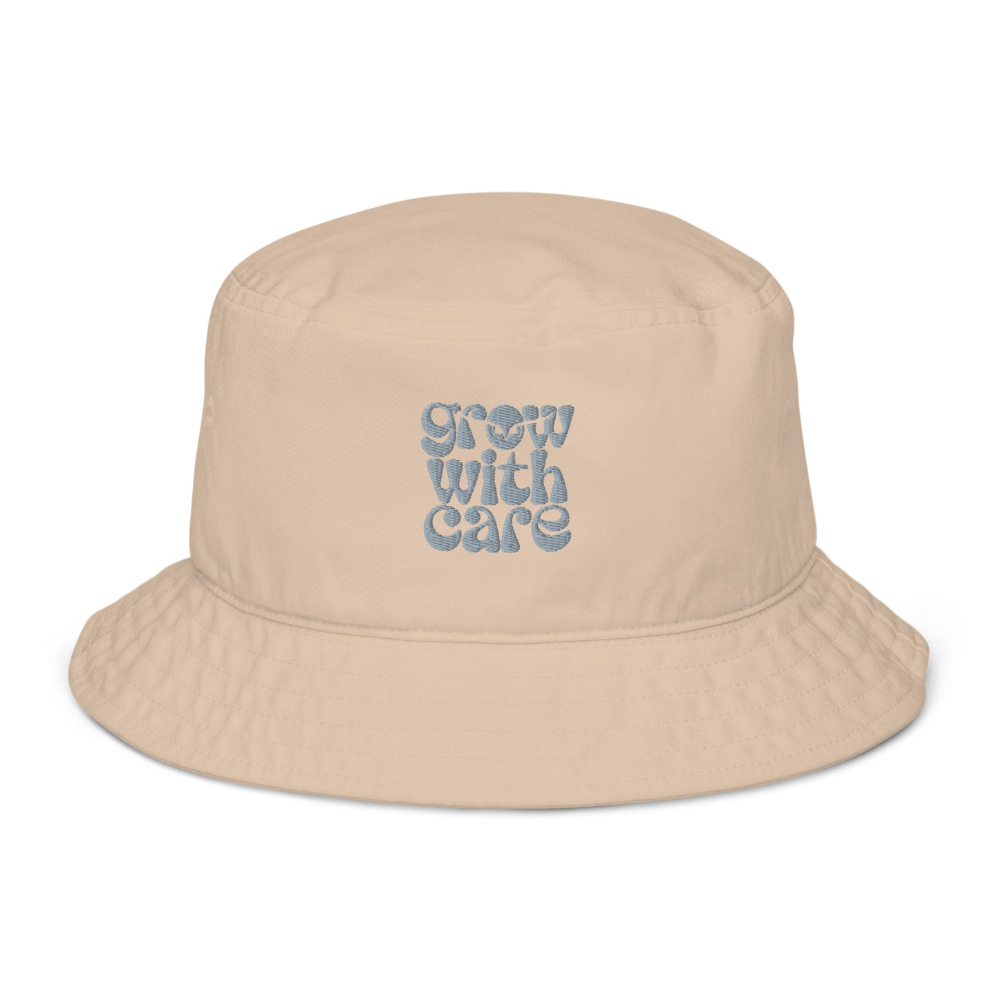 Eco-Friendly Owl Embroidered Organic Bucket Hat "Grow With Care" Stone Dudeily