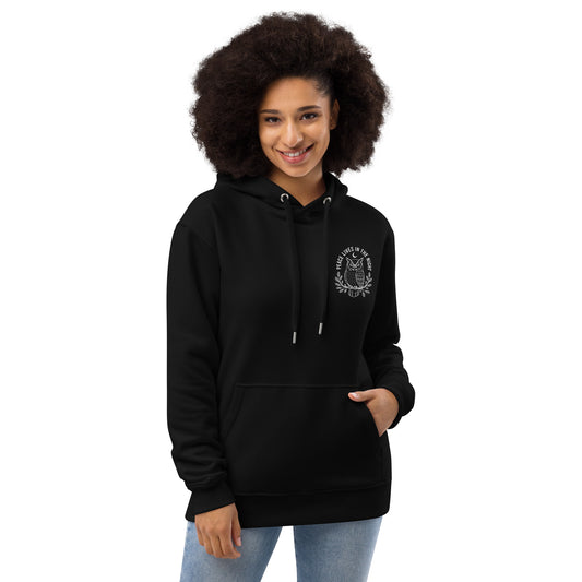 Owl Premium Eco Hoodie-'Peace Lives in the Night' in Fall | Sustainable Fashion Black Dudeily