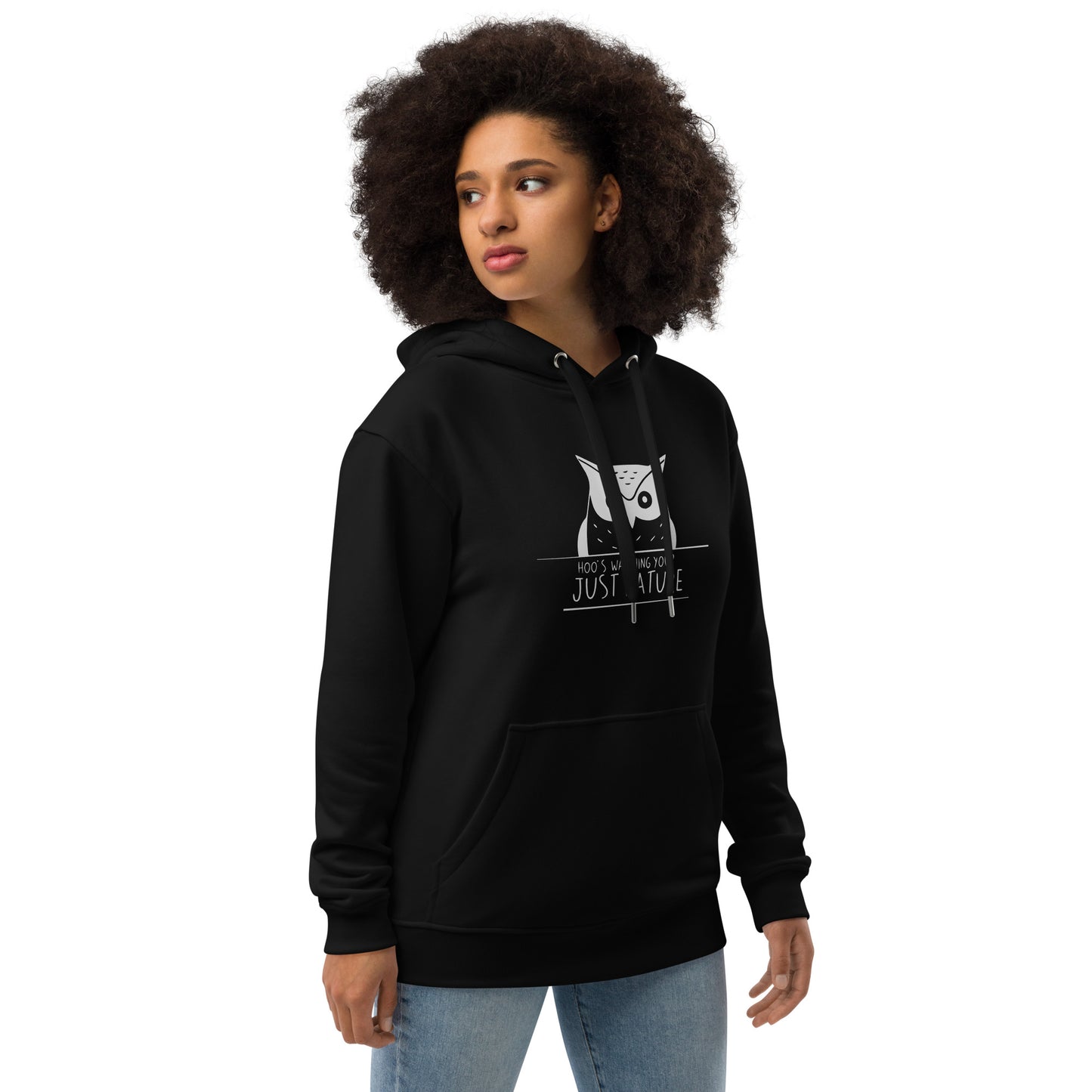 Premium Eco Hoodie: 'Hoo's Watching You? Just Nature' in Fall | Sustainable Owl Fashion USA Dudeily