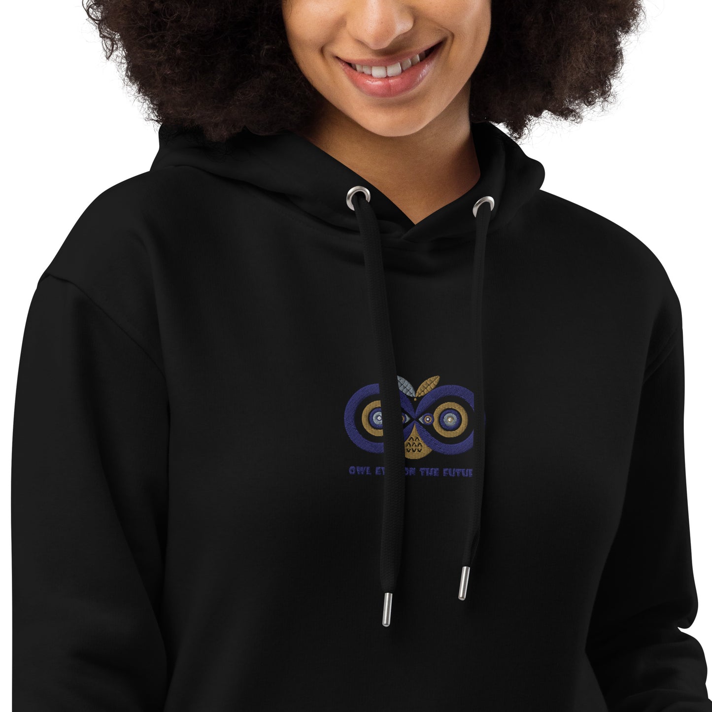 Premium Eco Hoodie: Owl Eyes on the Future | Owl Embroidered Sustainable Fashion Dudeily