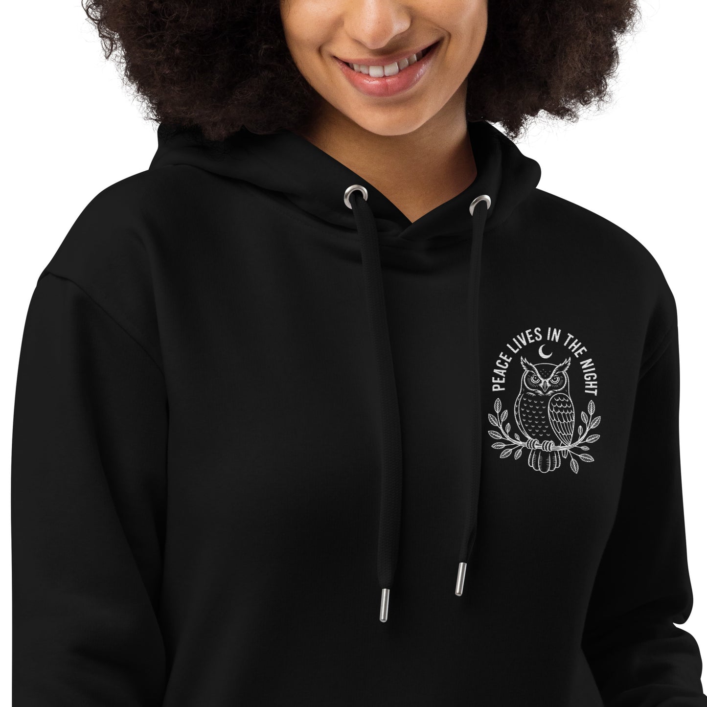 Owl Premium Eco Hoodie-'Peace Lives in the Night' in Fall | Sustainable Fashion Dudeily