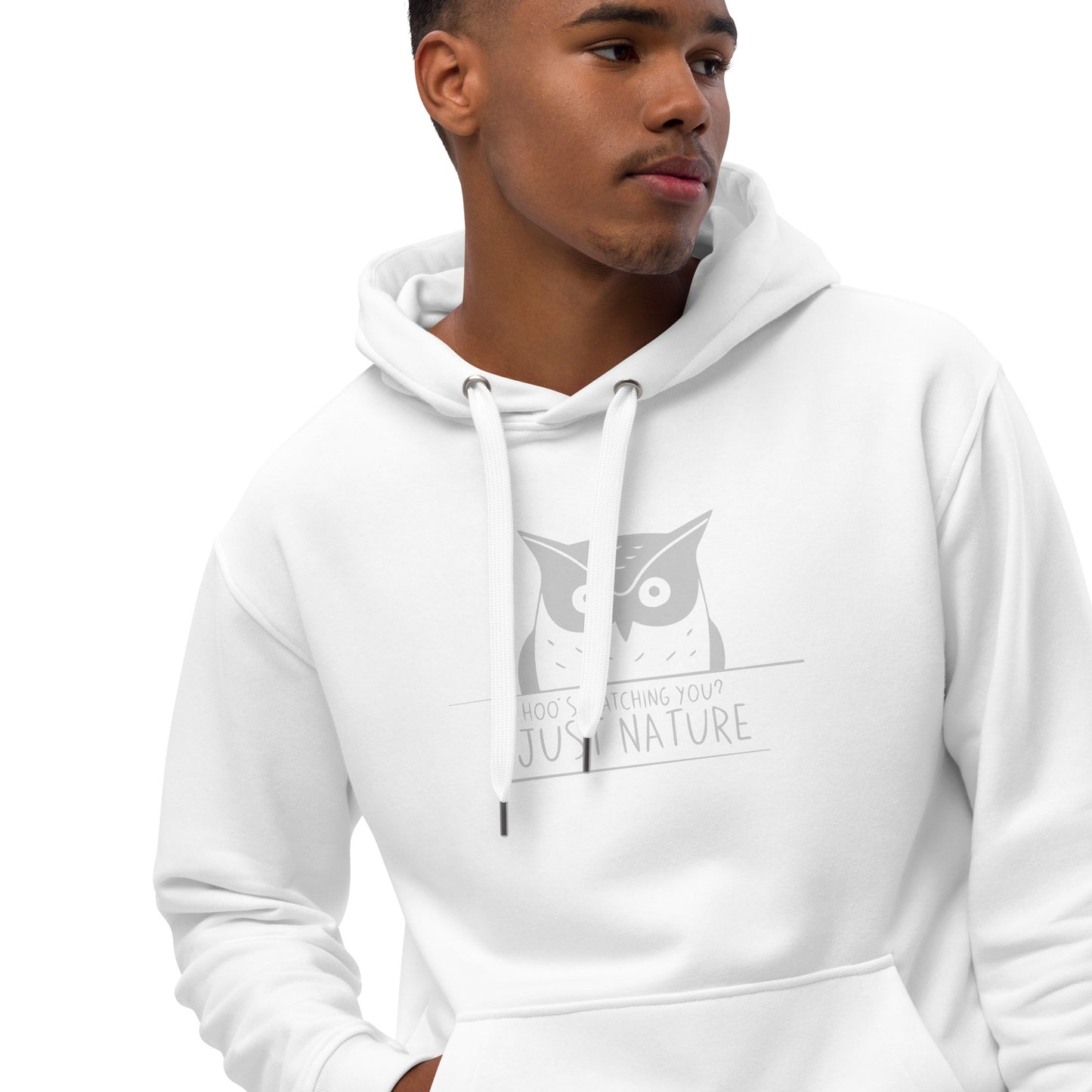 Premium Eco Hoodie: 'Hoo's Watching You? Just Nature' in Fall | Sustainable Owl Fashion USA Dudeily