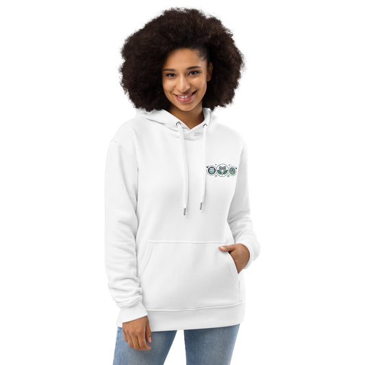 Premium Eco Hoodie: Nature’s Union | Owl Embroidered Sustainable Fashion White Dudeily