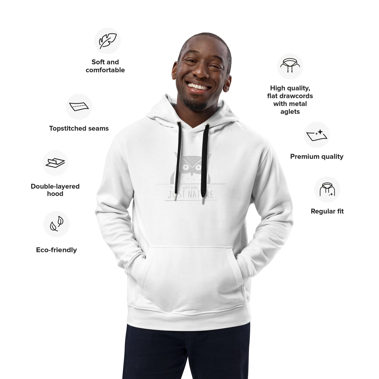 Premium Eco Hoodie: 'Hoo's Watching You? Just Nature' in Fall | Sustainable Owl Fashion USA Dudeily